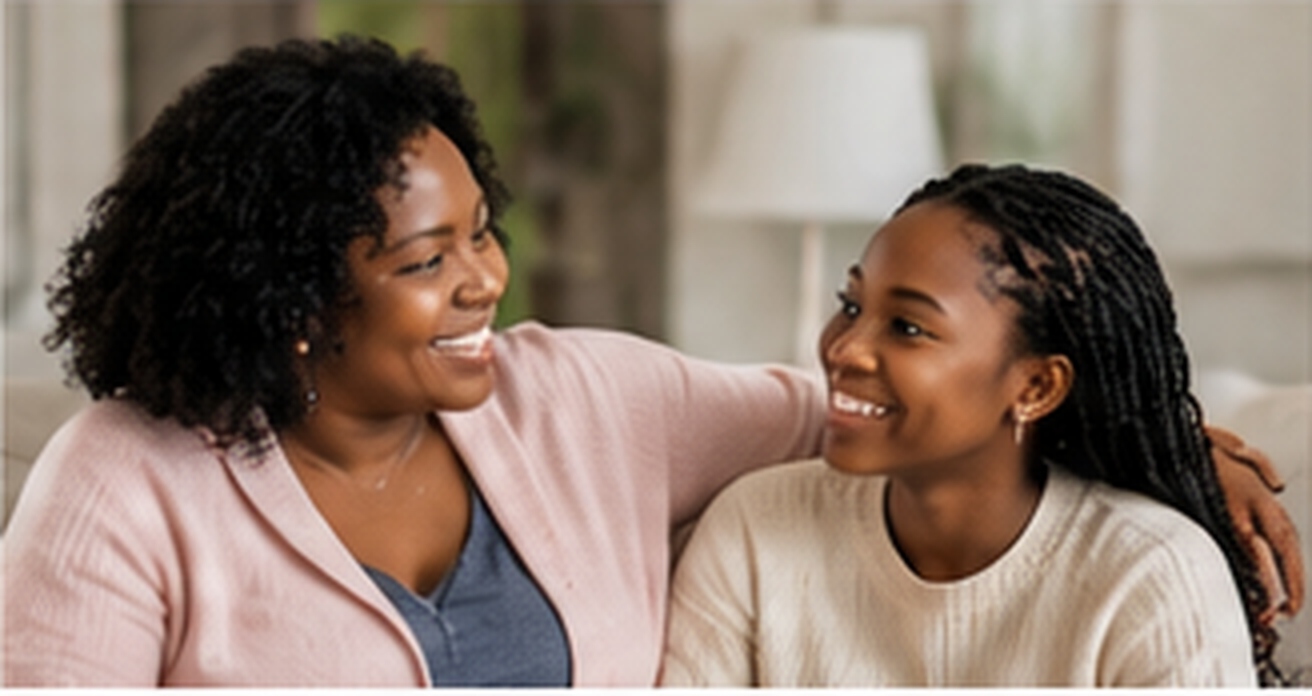 Mother and teenage daughter sharing a warm moment